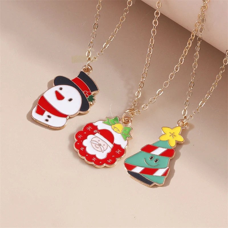 Aihua 3pcs4pcs Weihnachten Halsketten Emaille Weihnachtsbaum Glocke Santa Schneeflocke Halskette Anhänger für Frauen Geschenke Trendy Schmuck Set – Detail 29