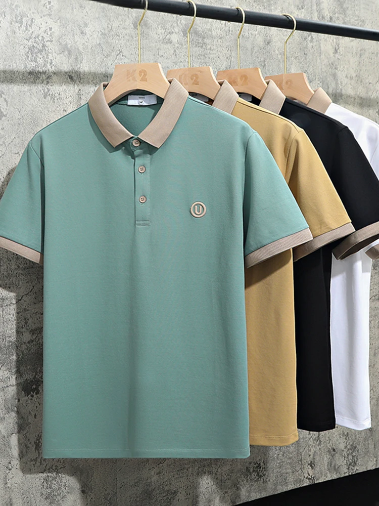 

Мужская летняя футболка из ледяного шелка с вышивкой, приталенная, с цветными вставками, молодежная, повседневная, новинка, премиум-класс