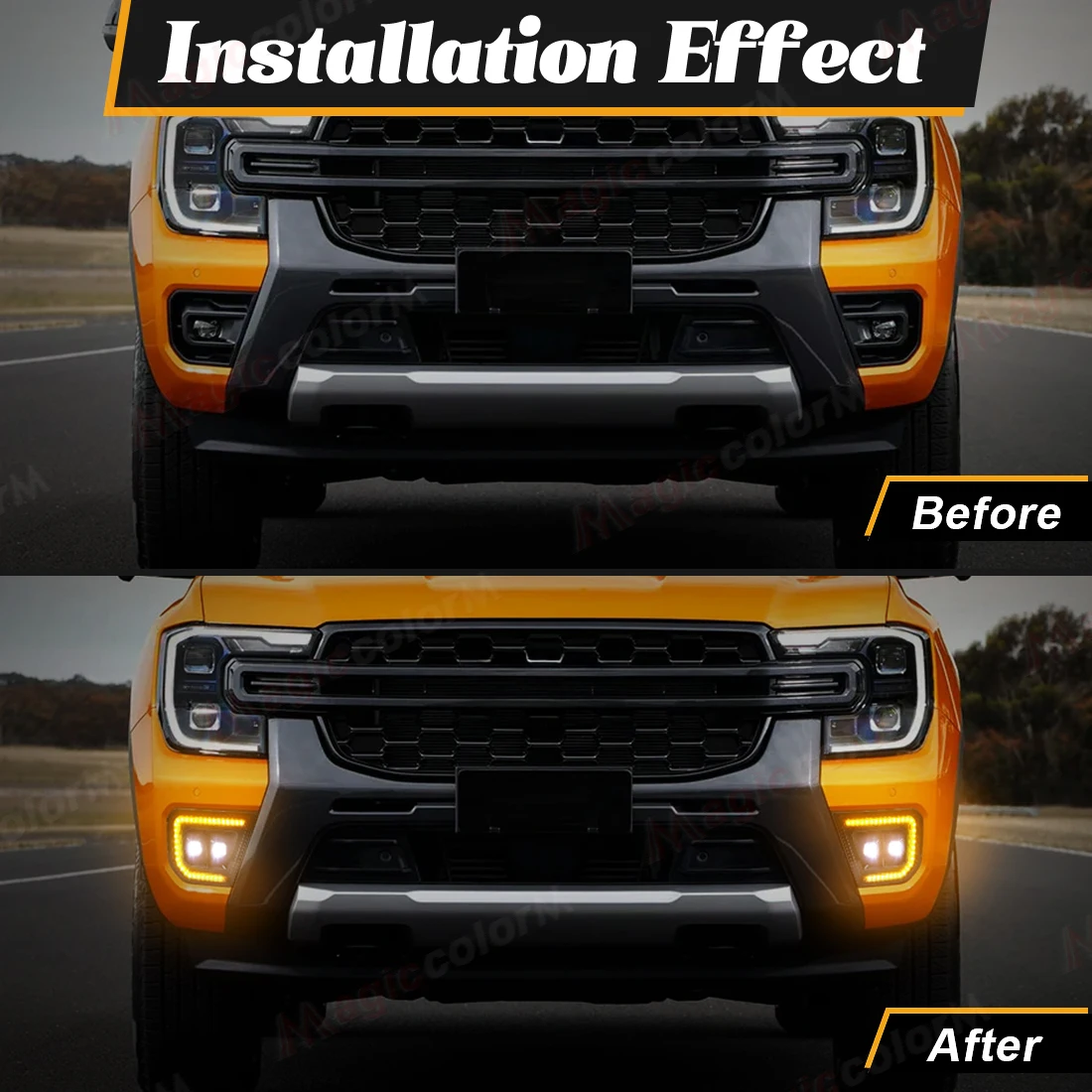 DRL لفورد رينجر تريمر T9 XL XLT Wildtrak 2022 2023 2024 LED أضواء النهار الجري سيارة الضباب مصباح أبيض أصفر السيارات أضواء النهار