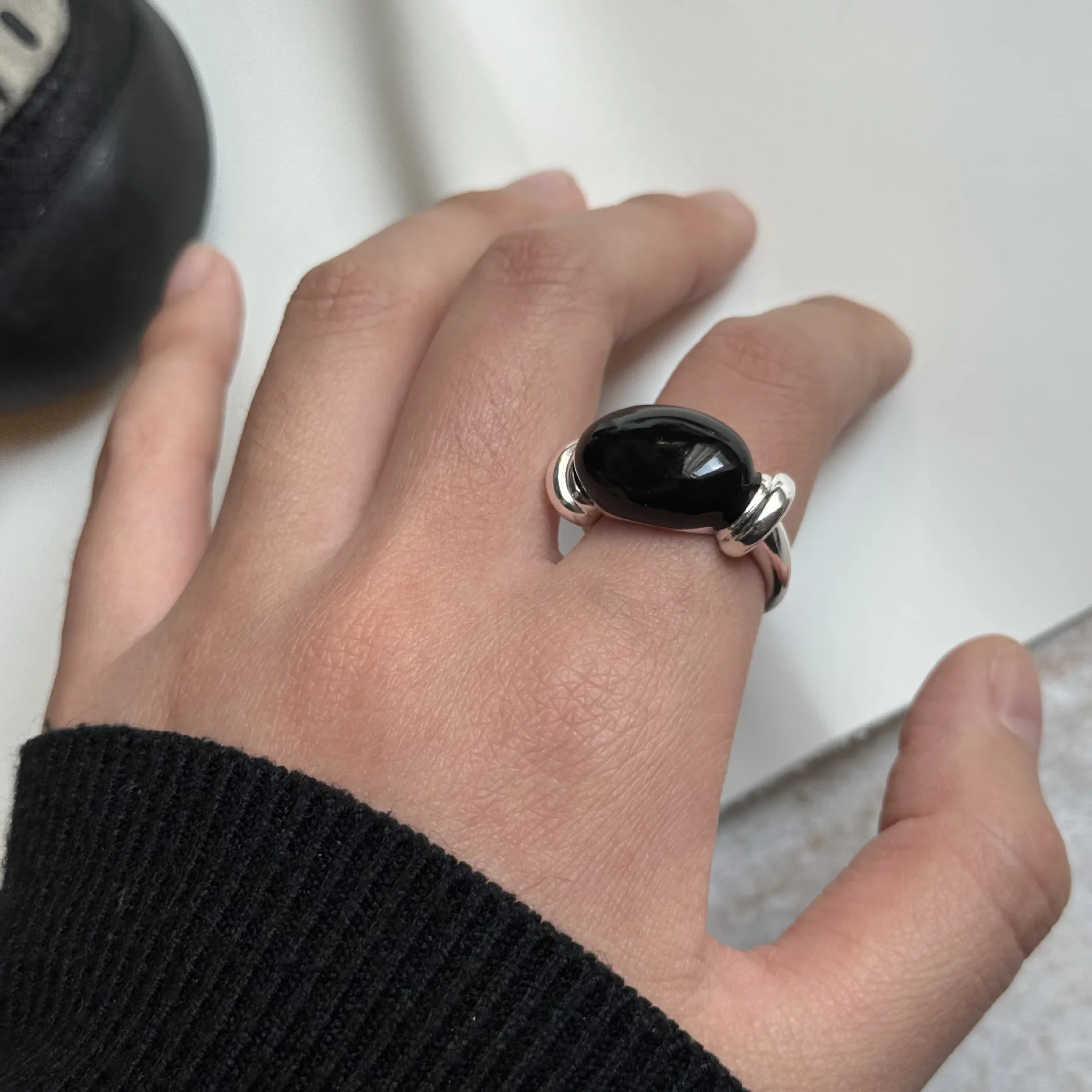 WJFH-ARTS French Romance 3-Color Dripping Glaze Enamel Coffee Bean Shape Ring Lady New Trend Open Rings Jewelry Wholesale кольцо