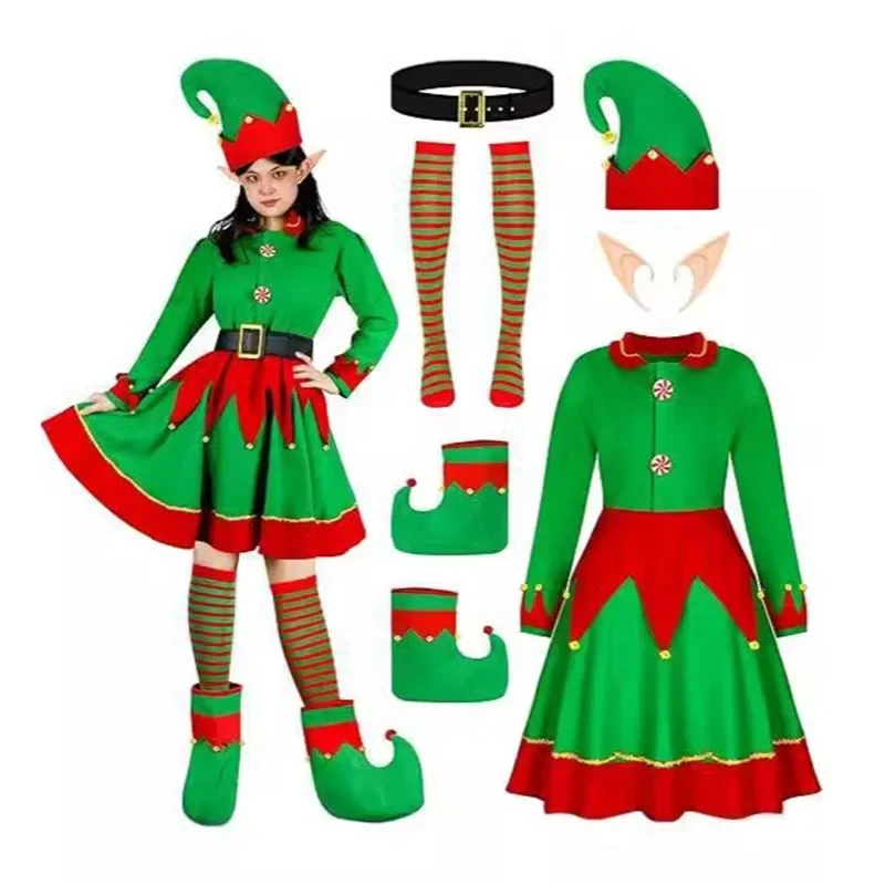 Children and Adults Christmas Elf Costumes, Santa Claus Costume Sets, Green Elves, Halloween Cosplay, 2024 New Products