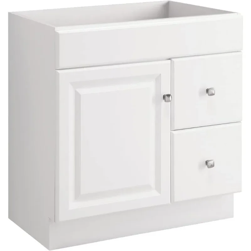 597203 Wyndham 30 Inch Unassembled 1-Door 2-Drawer Bathroom Vanity Without Top, White