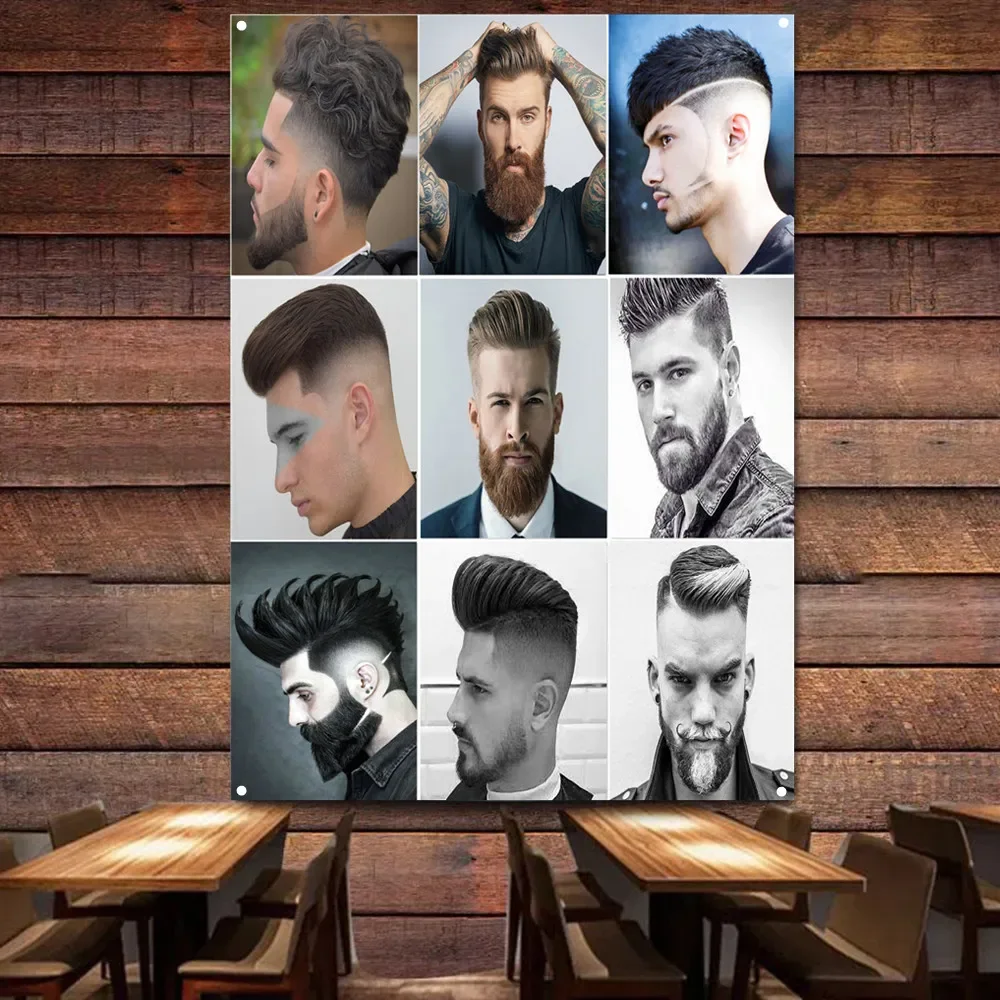 Classic Hairstyles for Men Vintage Barber Shop Wall Decor Banner Haircut Shave Service Wall Hanging Flag Tattoo Art Poster B2