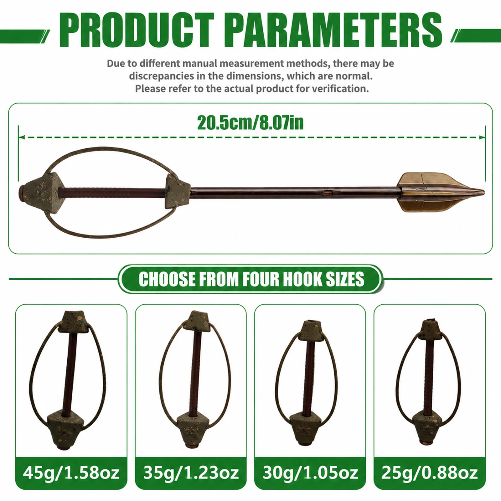 4 Sizes 25-45g Hollow Long Bait Cage with Built-in Weight, Treble Leaf Carp Feeder, Matches Most Carp Rod Holders
