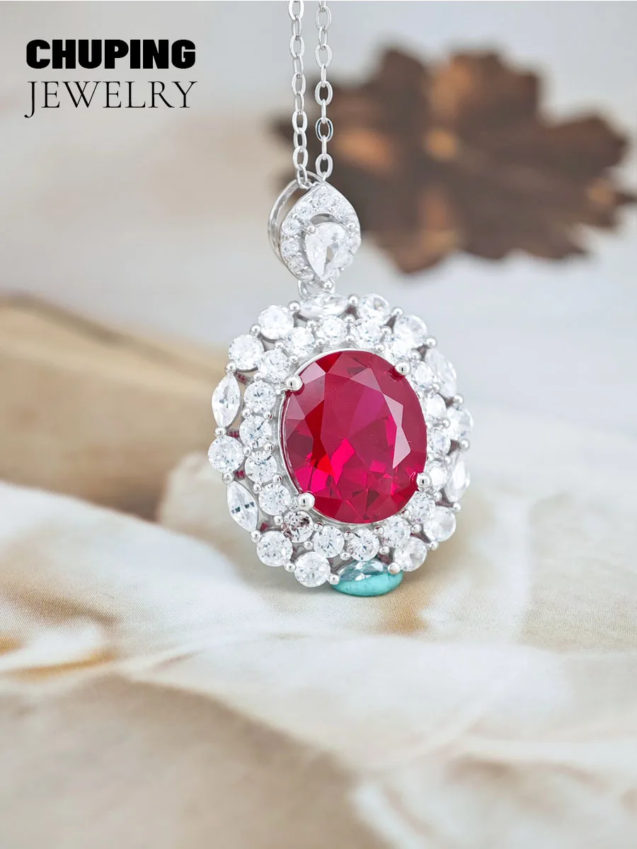 Chu Ping joyería fina cristal amarillo y rubí de laboratorio forma ovalada S925 collar para la fiesta de noche o regalo conmemorativo de aniversario
