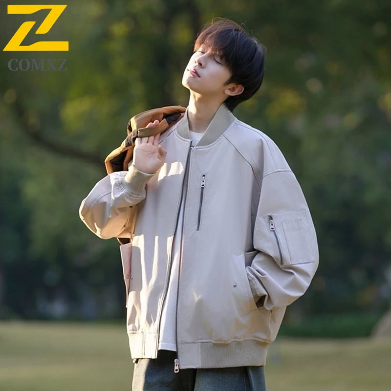 

COMXZ 2025 Mens Jacket Autumn Lightweight Outdoor Adventure Travel Windbreaker Jackets American Style Casual Reversible Coat