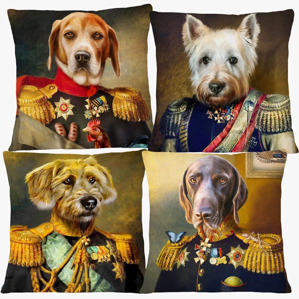 Royal Dogs Portraits Cushion Covers Bulldog Boxer Beagle Labrador West Highland Dog Print Sofa Pillow Case