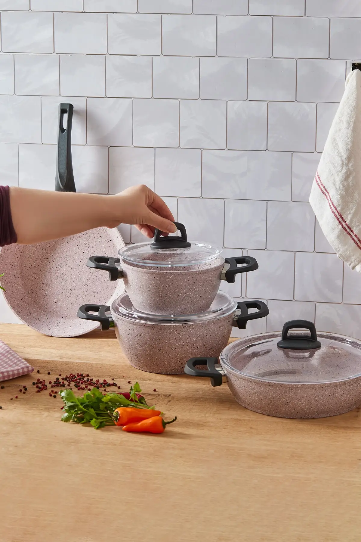 DOLBOVI Oasis-s päder 7 piece granite Cookware Set Cookware Set