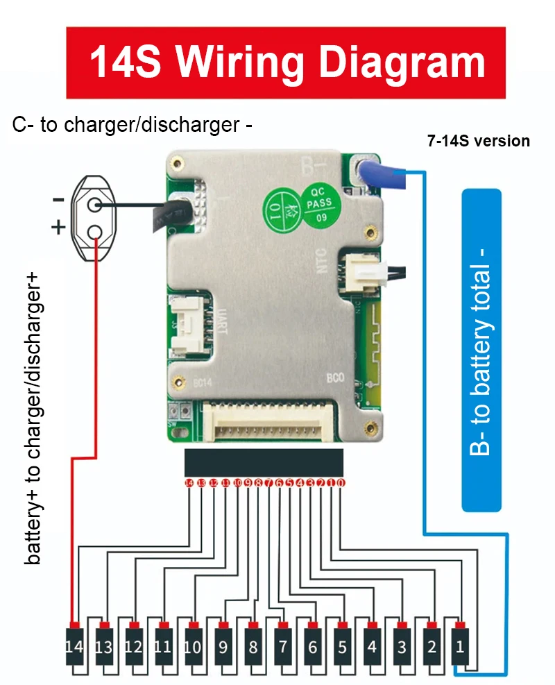 JBD 7-14S Automatycznie identyfikujący Smart BMS 7S 8S 9S 10S 11S 12S 13S 14S 20A 30A 40A 50A Wbudowany BT UART Li-ion Lifepo4 E-Bike — zdjęcie produktu 6