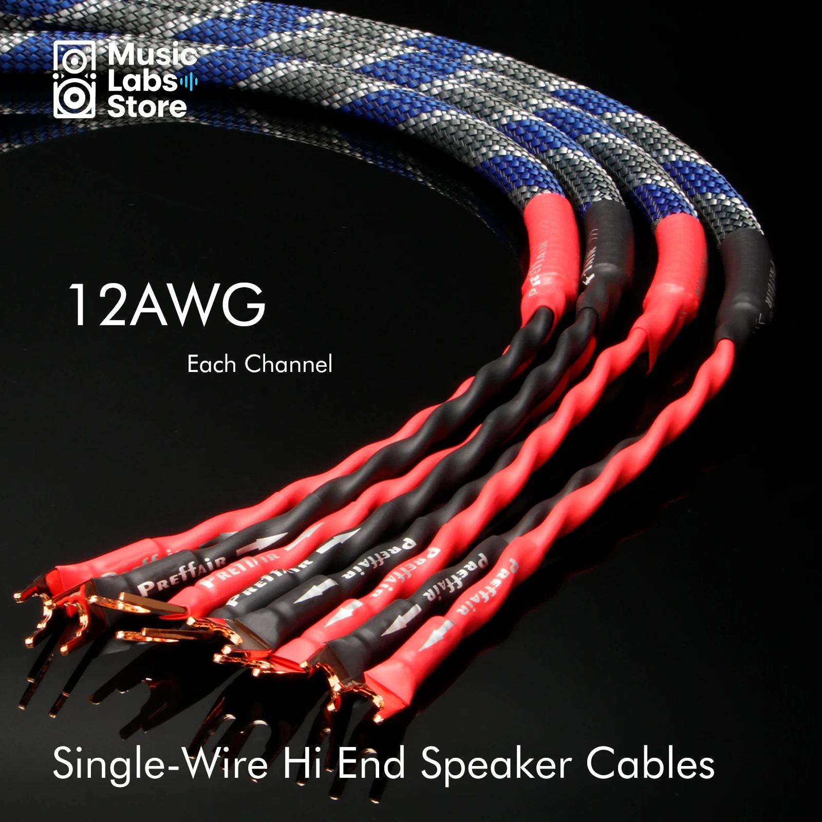 Pair OCC Speaker Cable 12AWG Banana Y Plugs Cablefor Speaker Amplifier High fidelity sound