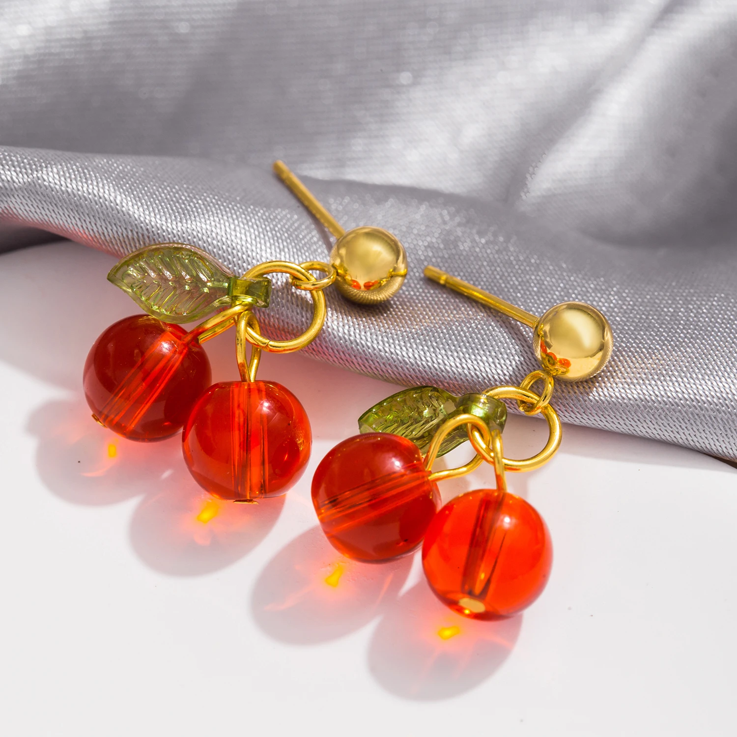 UHBINYCA New Stainless Steel 18K Gold PVD Plated Drop Earrings for Women Trendy Red Cherry Charms Drop Earring Jewelry Gift