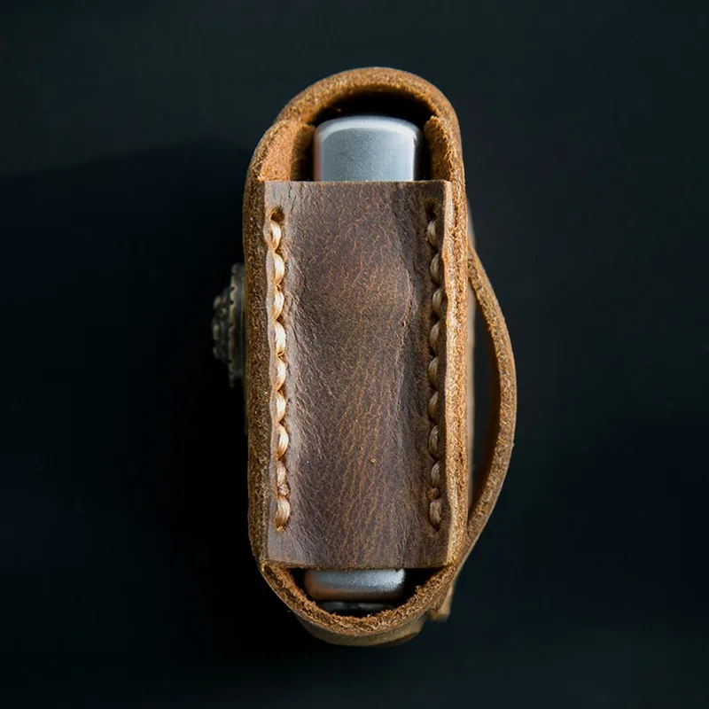 Hand-stitched Cowhide Leather Protective Sleeve Lighter Holster for Zipp Lighter Cover Custom Handmade Slow Production