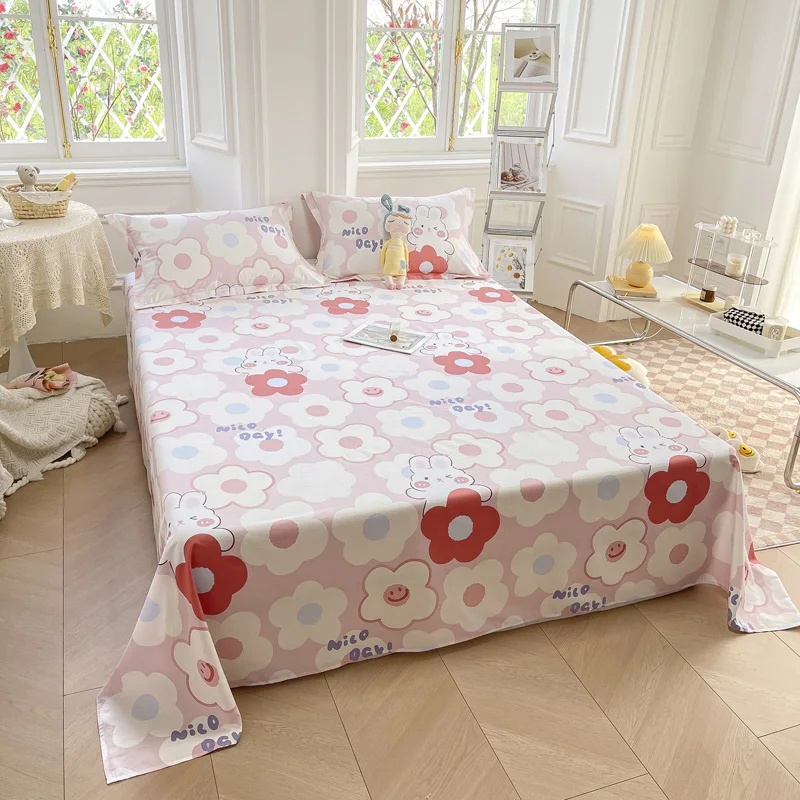 QianTing New Product 1pcs high quality Flat sheet 100% Cotton Printing bed mattress set