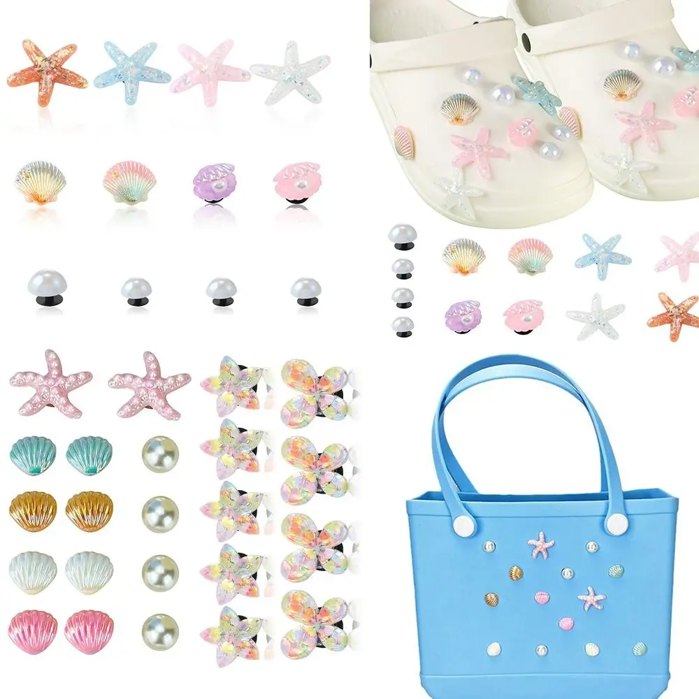 Charms for Bogg Bag Accessories Starfish Shell Flowers Shape Beach Totes Bags Decoration for Rubber Beach Bag with Holes