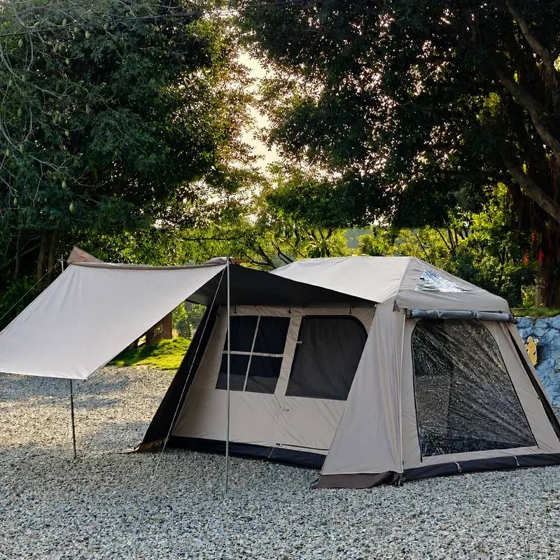 Automatic Quick Open Outdoor Portable Tent with Extended Canopy for Camping Overnight Roof Vinyl Rainstorm Protection