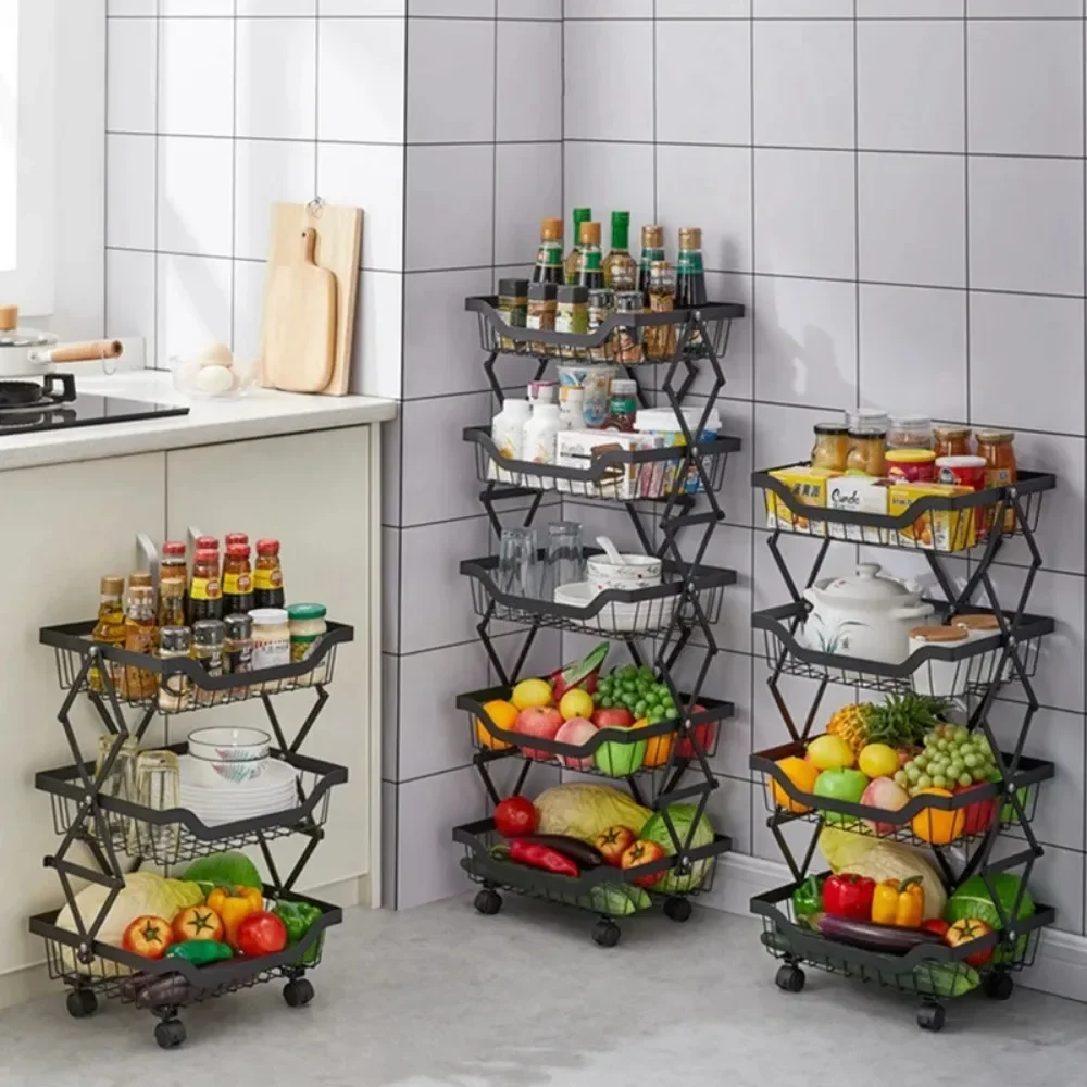 4 Tier Fruit Basket for Kitchen Fruit and Vegetable Storage Cart Stackable Storage Cart Wire Vegetable Basket Rack Storage Rack