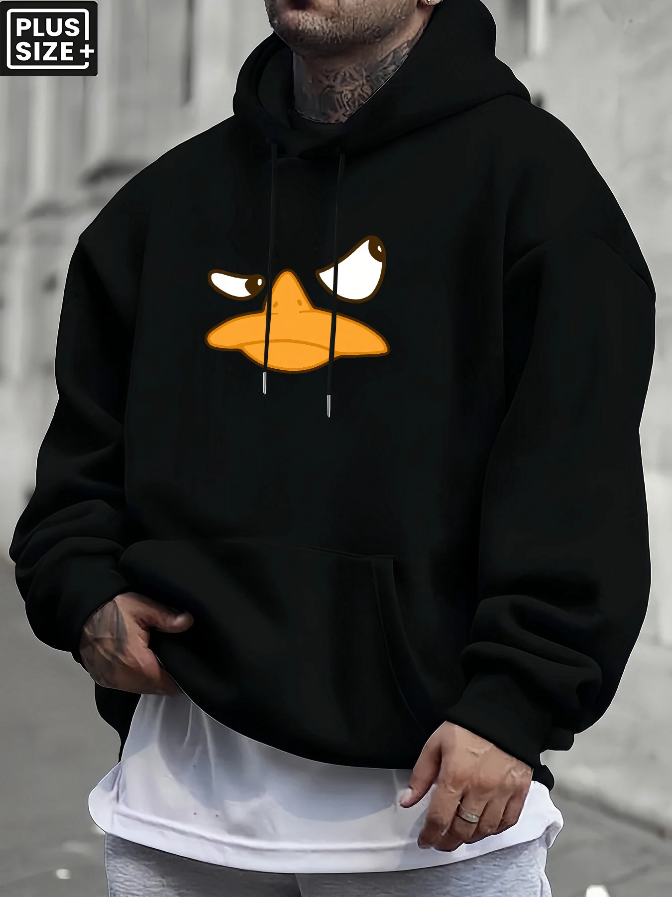 Men's Angry Duck Face Print Hoodie Casual Loose Long Sleeve Pullover Sweatshirt Cartoon Streetwear Hooded Tops