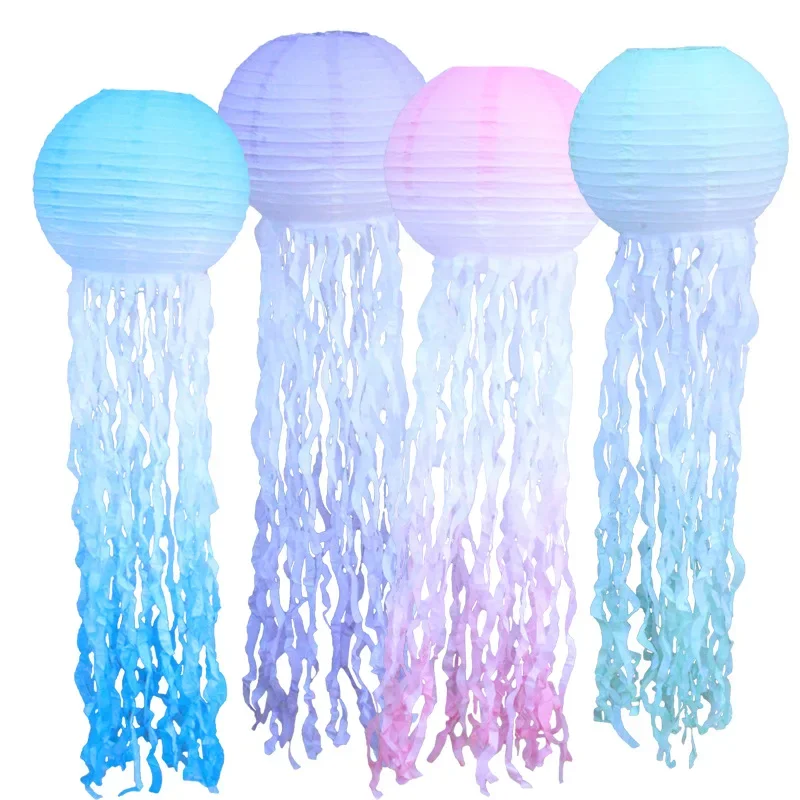 

Little Mermaid Theme Party Diy Gradient Jellyfish Lantern Under The Sea Happy Birthday Party Decor Kids Handmade Paper Lantern