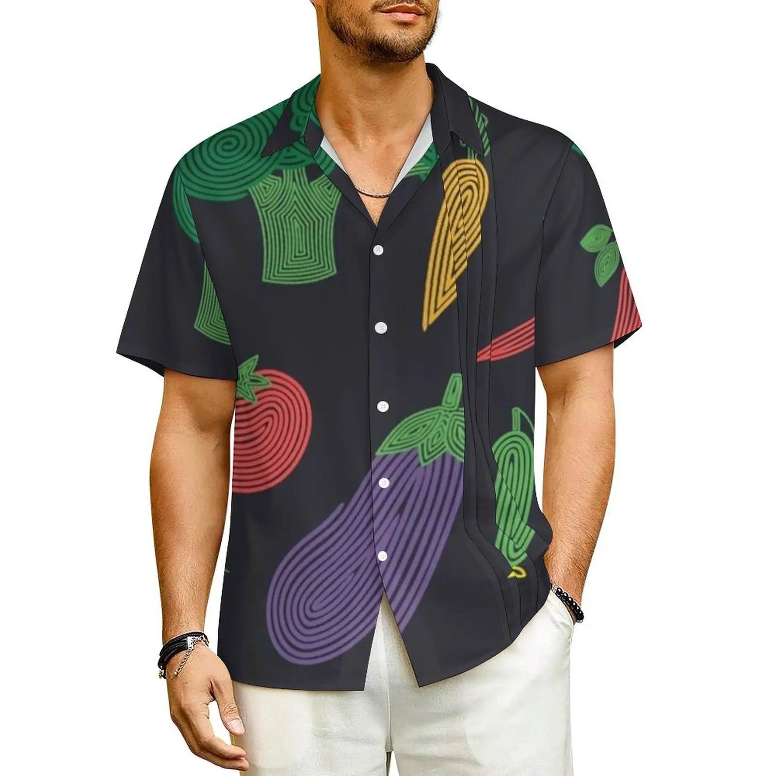 

Vegetarian Summer Shirt For Men Beach Hypno Vegetables Casual Shirts Short-Sleeve Streetwear Pattern Novelty Oversized Blouses