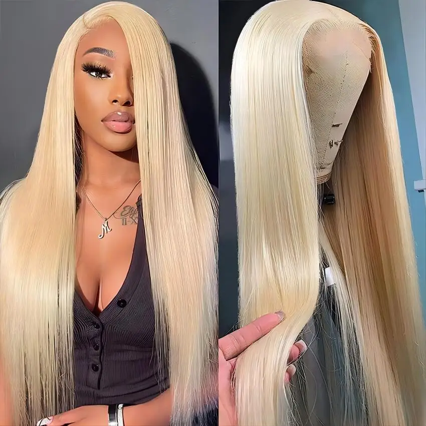 Ketebalan 180 Wig rambut manusia depan berenda 13x4 lurus warna Pirang madu 30 "40 inci 613 untuk wanita Wig Frontal transparan 13x6