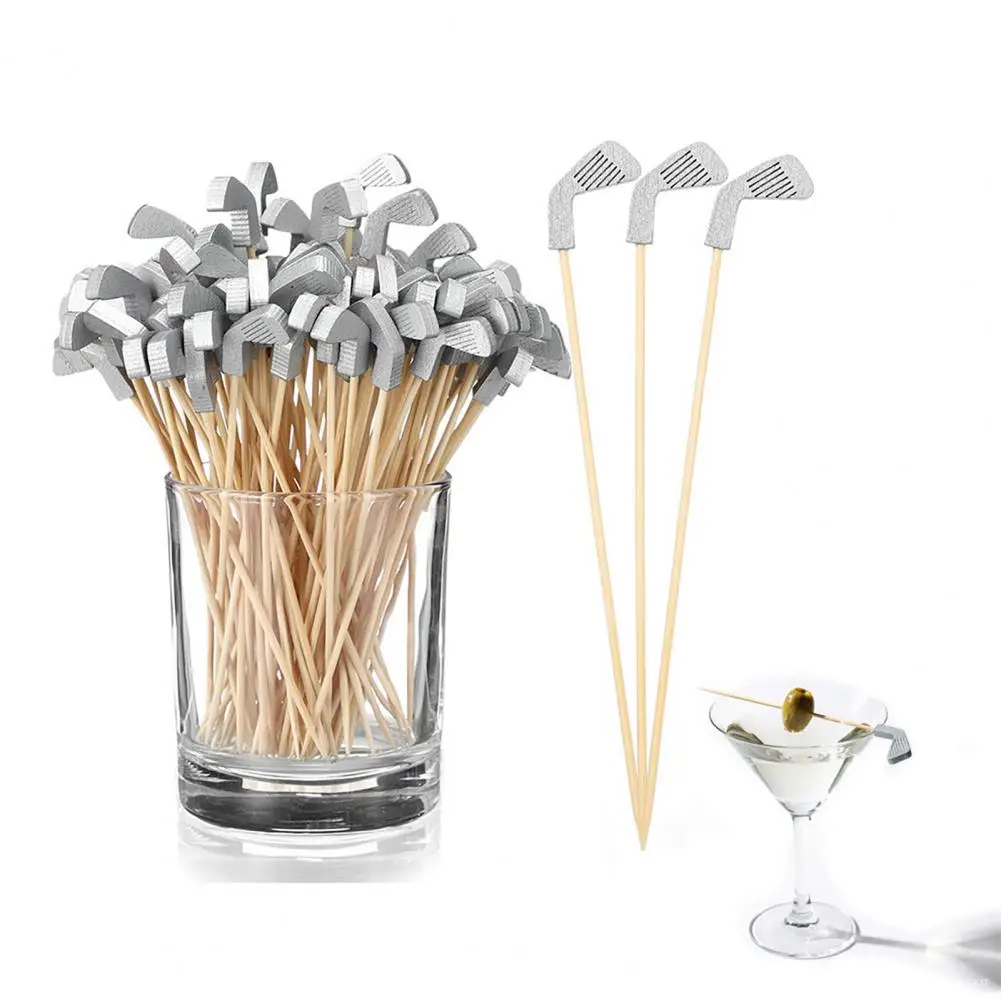 100 Pcs Golf Cocktail Picks, Fancy Toothpicks for Appetizers, Wooden Fruit Skewers Bamboo Food Sticks Golf Themed Party Decor