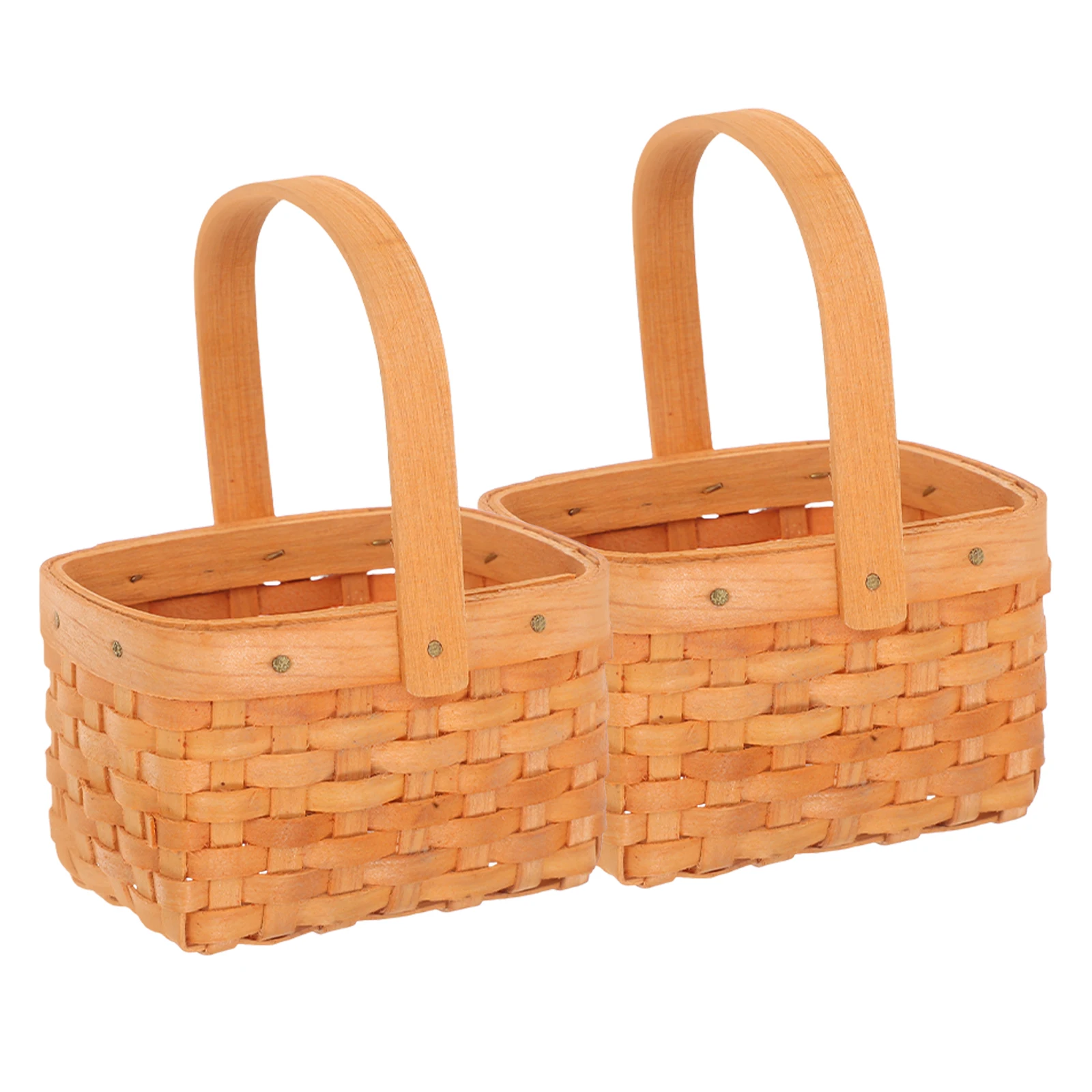 

2pcs Mini Wooden Woven Flower With Handle For Birthday Party Favors Candy Storage Home Decor Small Bamboo Organizer For Weddings