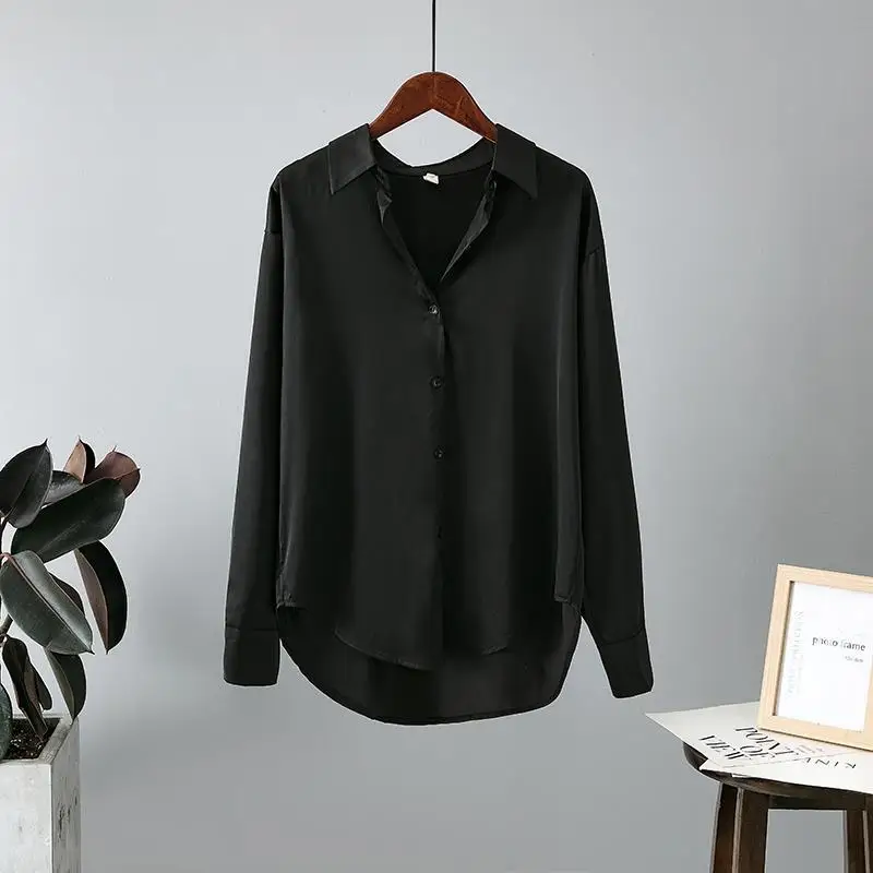 Silky Satin Women's Design Niche Spring and Autumn Fashionable Versatile Long-sleeved Top Loose and Draped Shirt