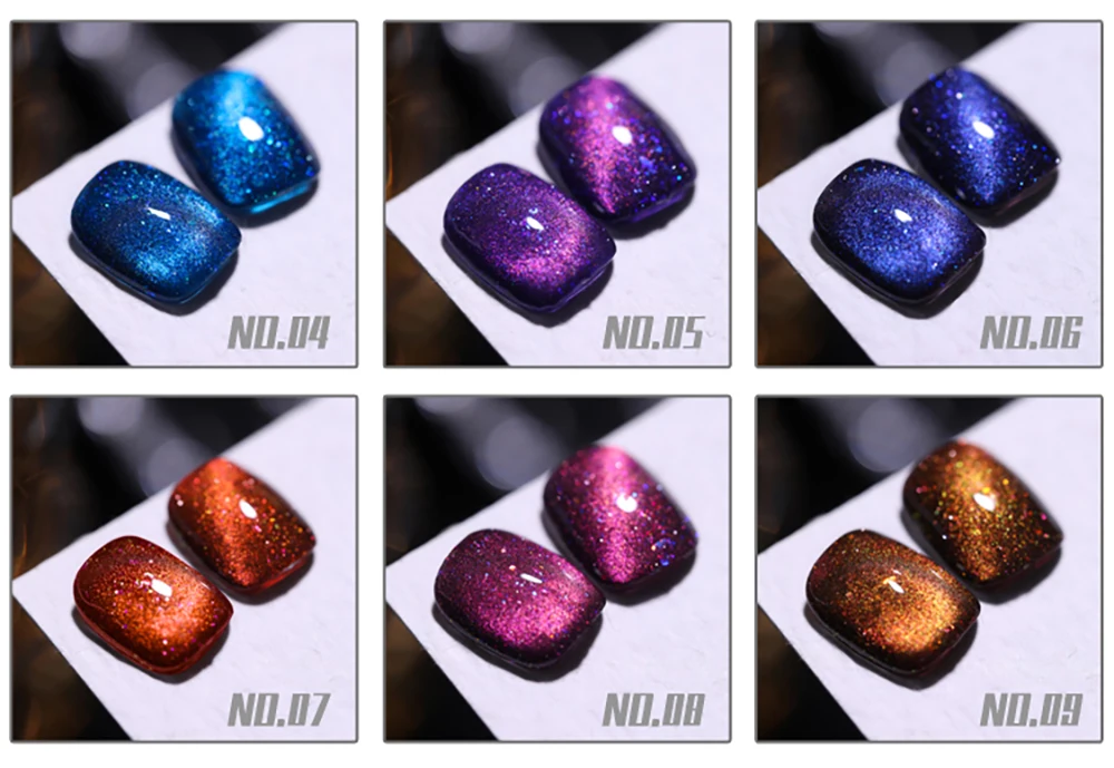 Vendeeni 9 Farben/Set Glitzernder Laser-Katzenaugen-Gel-Nagellack mit Diamant-Effekt, Glänzender Galaxy Magnetischer UV-Soak-Off Gel-Lack – Detail 8