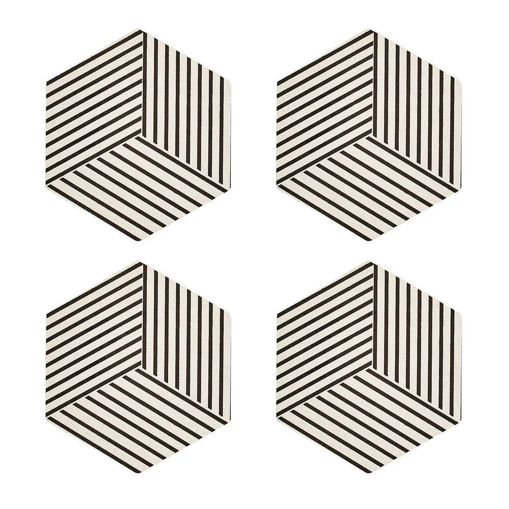 4Pcs Wood Pot Holders Heat Resistant Non Slip Placemat Set Hexagonal Insulation Mats Kitchen Table Mats Home Decor Potholders
