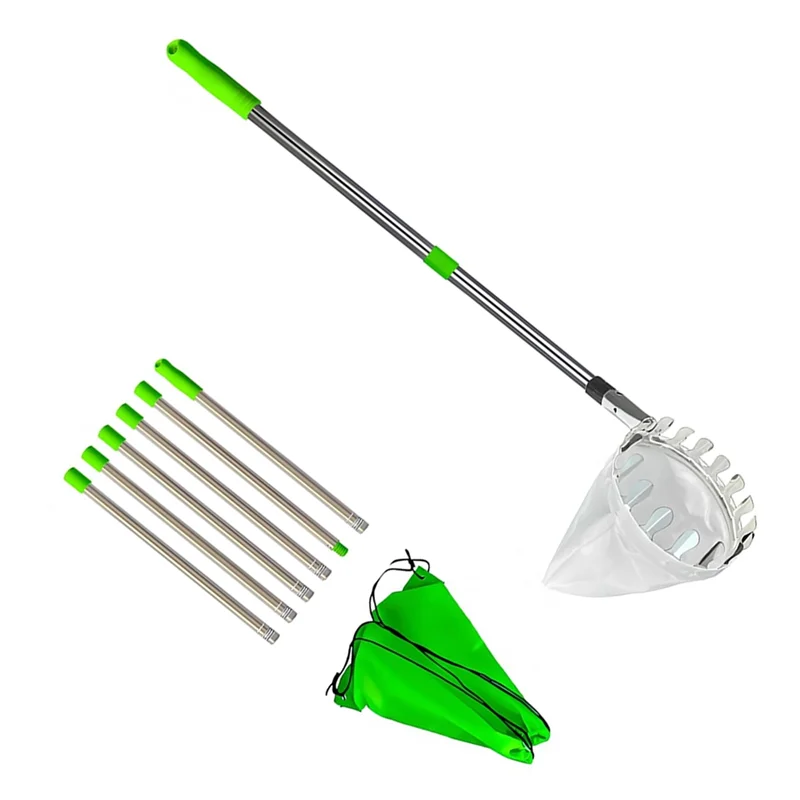 AS60-Fruit Picker Pole With Storage Bag 2.4M Telescopic High Tree Orchard Garden Lemon Picking Tools