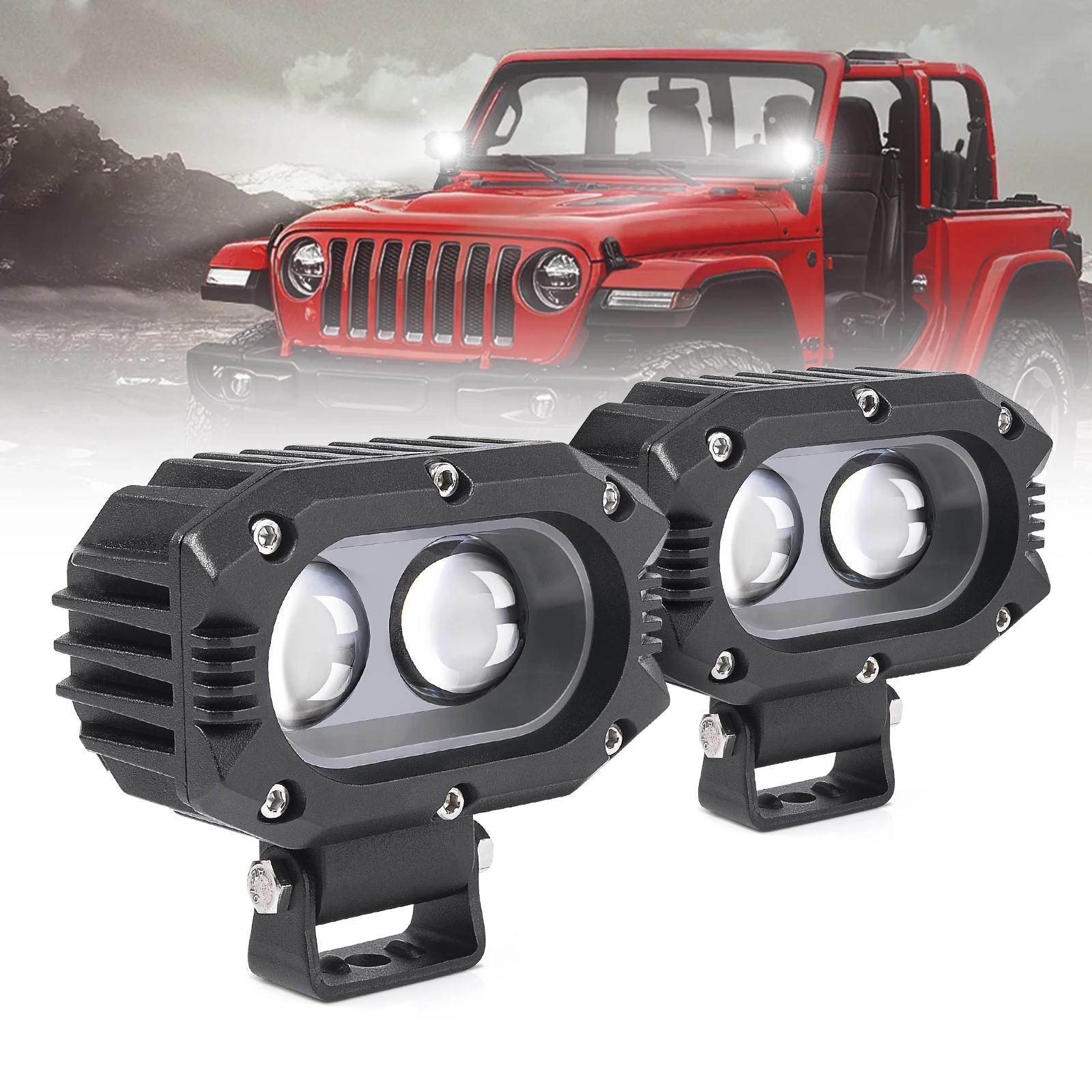 LED Pods Driving Lights 4\'\' 50W Spot Beam LED Work Light Fog Lights for Off-Road Motorcycle ATV Truck Boat Jeep Tractor Forklift