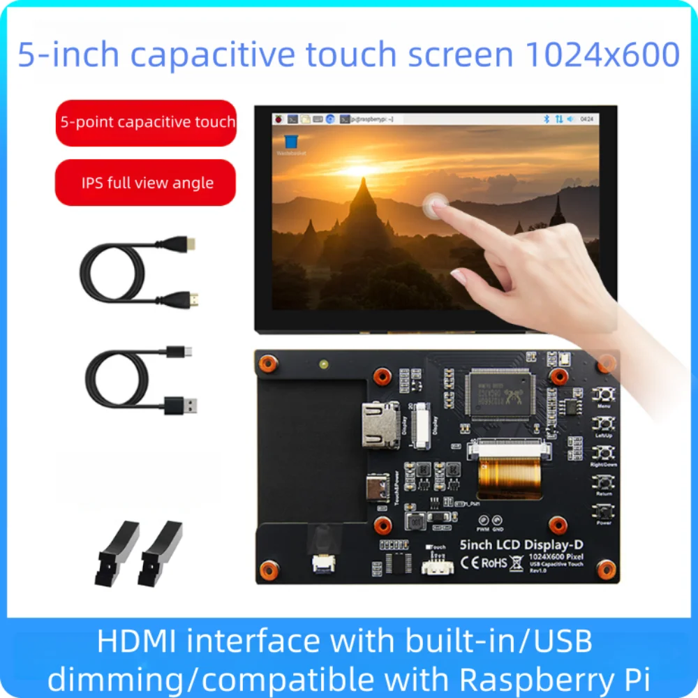 5-Inch HDMI Display Capacitive Touch Screen Monitor with Raspberry Pi 5/4B, High-Definition IPS, Suitable for Raspberry Pi
