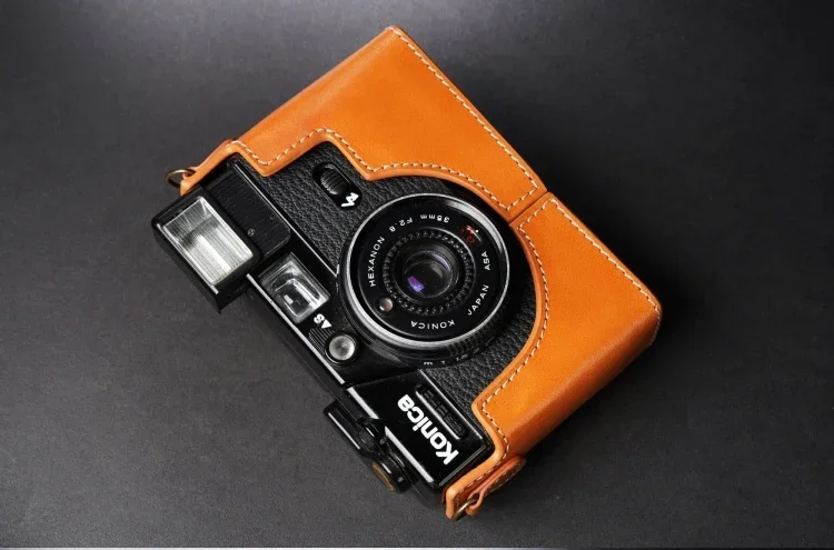 تصميم لكاميرا KONICA C35 EF3 مصنوعة يدويًا من الجلد الطبيعي حقيبة غطاء نصف حافظة للكاميرا