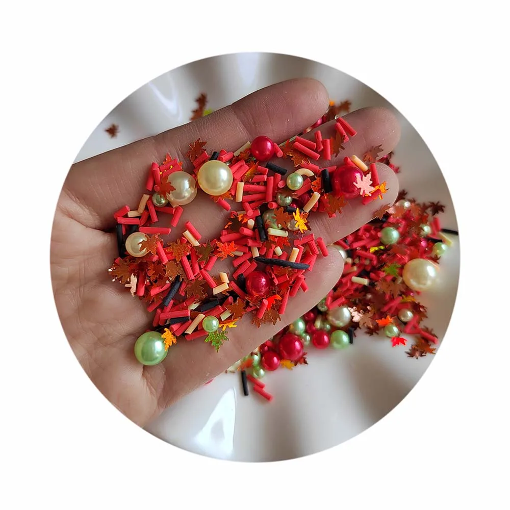 Maple Leaf Sequins With Red Polymer Clay Slices Hot Sprinkles Mixture Pearls for Slime Supplies DIY Crafts Tiny Plastic Klei Acc