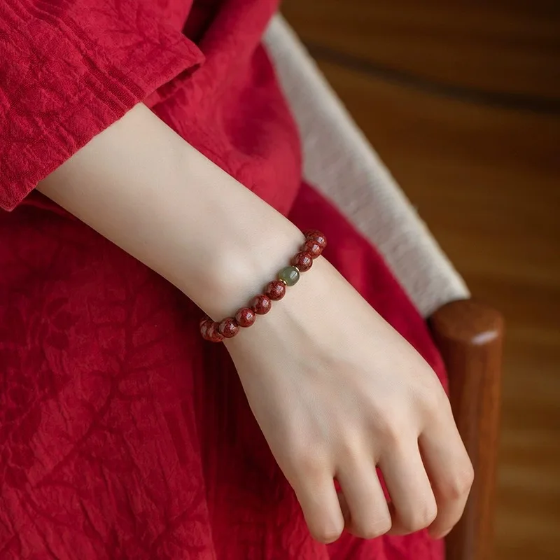 Natural High-Content And Purple Gold Sand Bracelet With Hetian Jade Single Strand