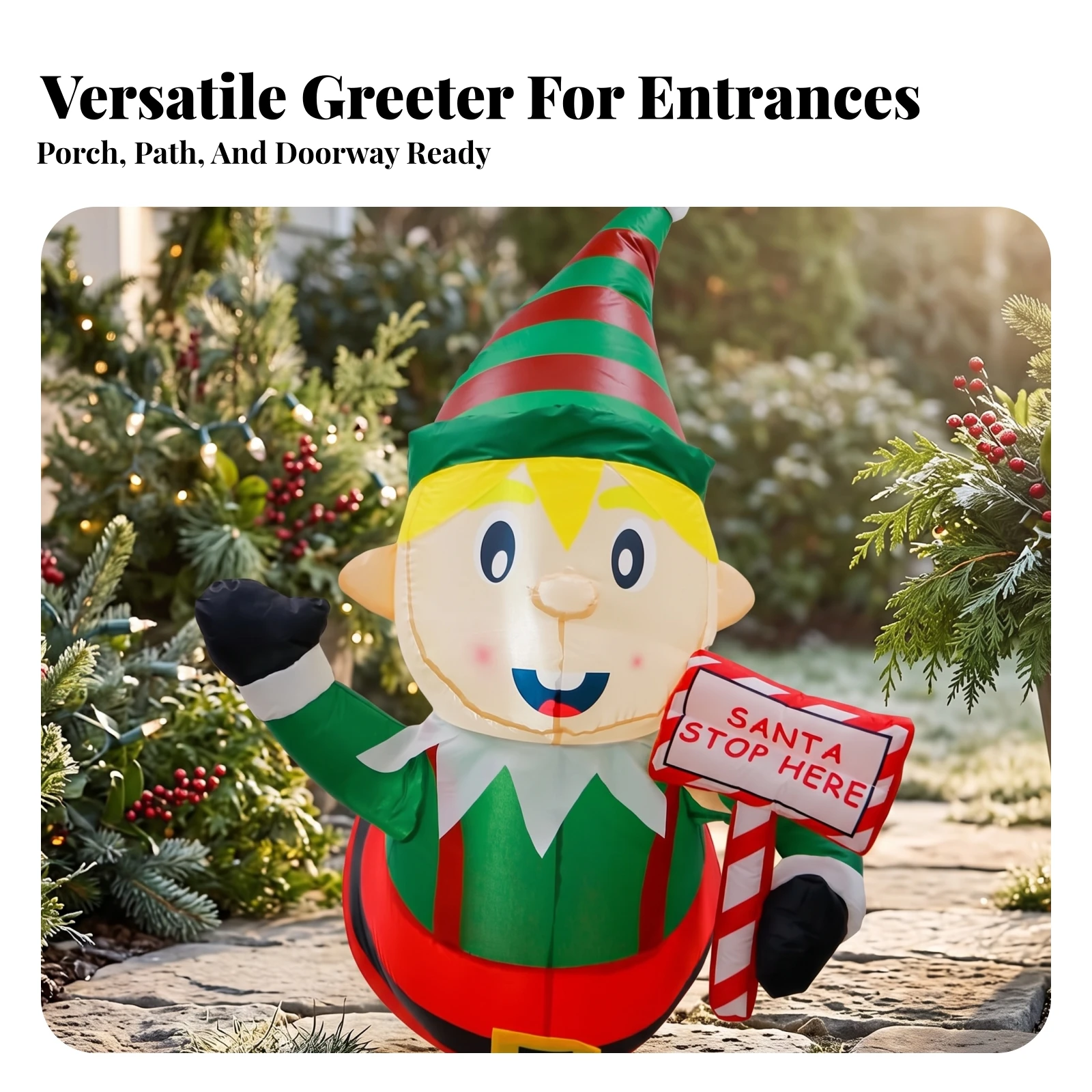Inflatable Christmas Elf with Stop Sign LED Christmas Elf Inflatable Yard Decoration Outdoor Long-Lasting for Window, Porch
