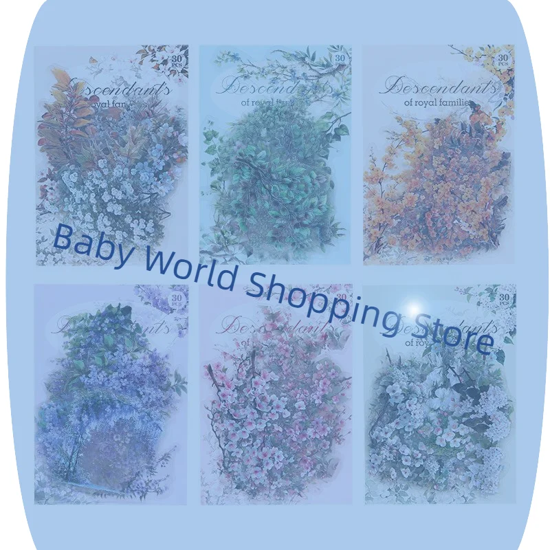 30 sztuk/zestaw Wodoodporne Naklejki w Stylu Vintage z Motywem Roślin i Kwiatów PET do Rękodzieła DIY, Albumów ze Zdjęciami i Dekoracji