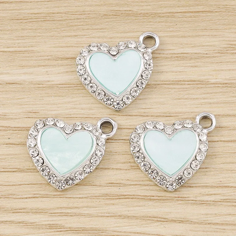 Tusember 10 Stück Exquisite Silberfarbene CZ-Kristall-Herzanhänger für Ohrhänger, Halsketten und Schmuckherstellungszubehör – Detail 13