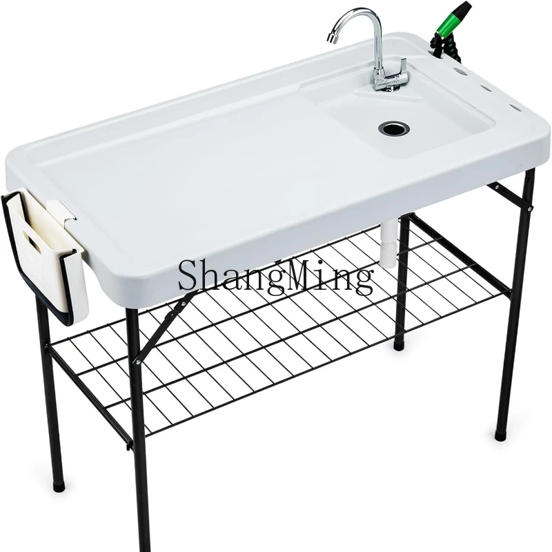 ZYYSingle بالوعة غسل الأسماك وقتل الجدول في الهواء الطلق طاولة الجليد طاولة بلاستيكية قابلة للطي #2