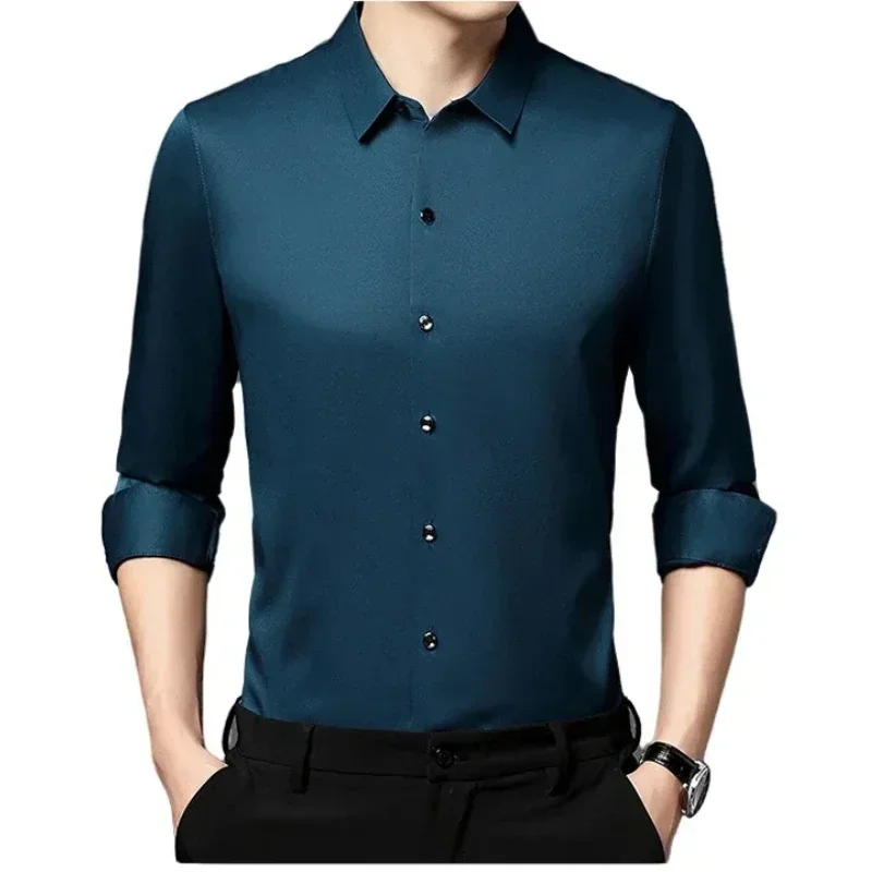 Fashion Men Solid Color Long Sleeve Shirt - Business Casual Comfortable Work Commuter Urban Dress Shirt Daily Office Clothing