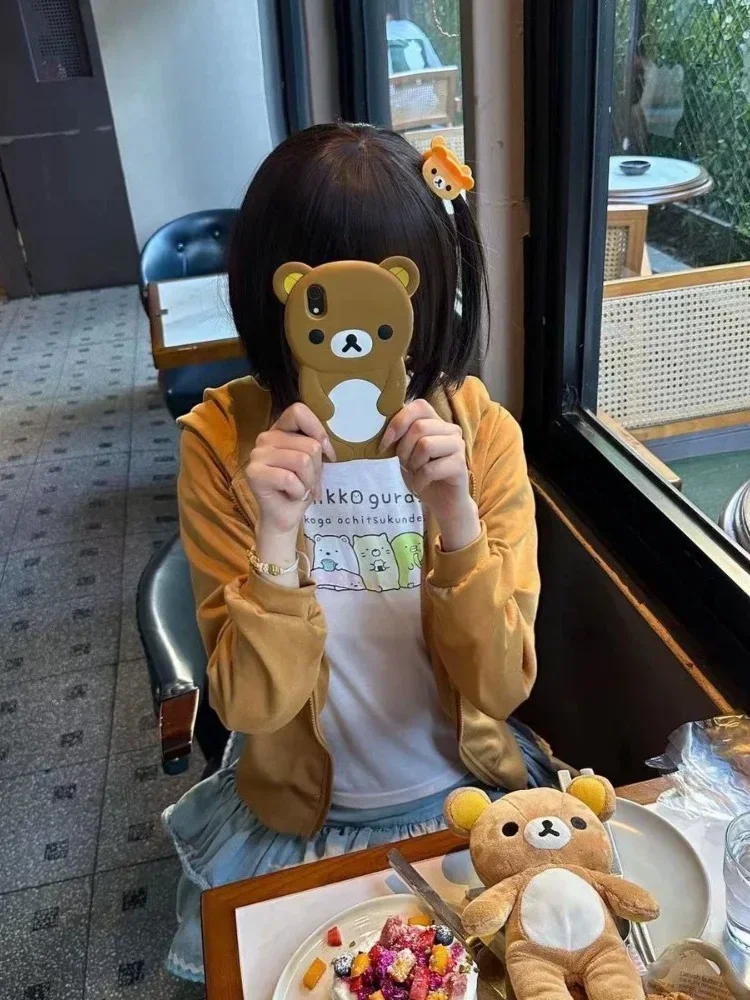 HOUZHOU Y2k Hoodie Harajuku pakaian jalanan wanita gaya Jepang Kawaii manis lucu kartun cetak kaus ritsleting lembut anak perempuan 2024