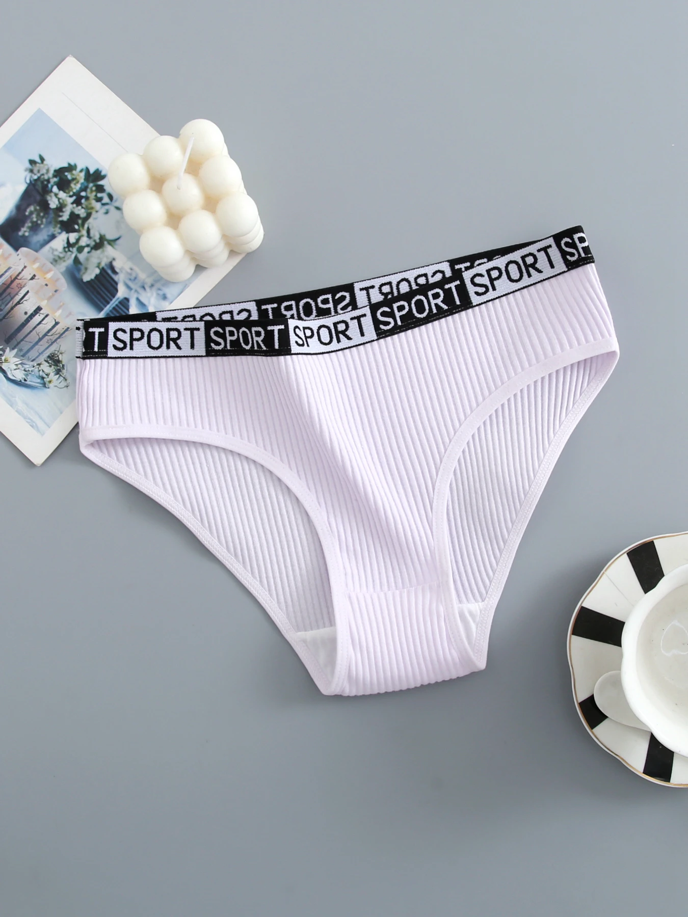 6pcs Women's Pantie sexy breathable threaded briefs letter belt low waist hip lift solid color underwear