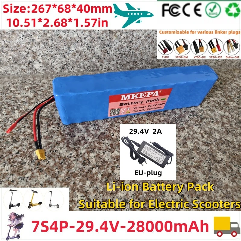 Nouveau 24V 7S4P 28000mAh Scooter électrique batterie au Lithium Rechargeable 29.4V 18650 500W puissance batterie de scooter électrique, chargeur