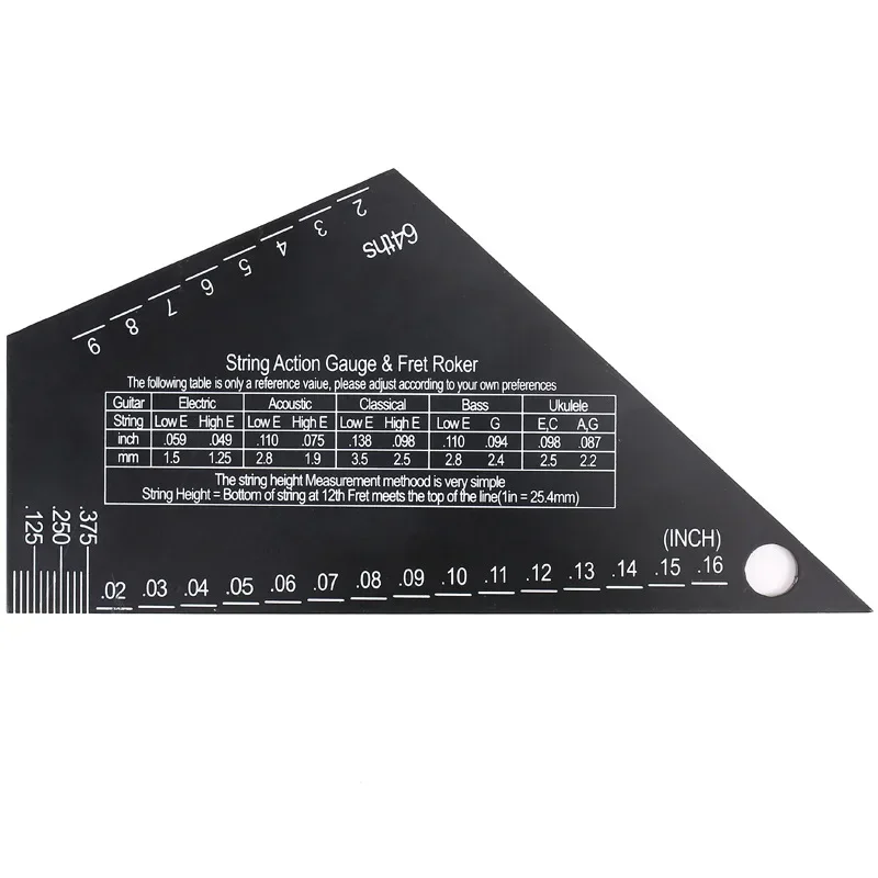 Regla de nivelação de guitarra elétrica, acordes de altura, guitarra negra, regla medición guitarra,