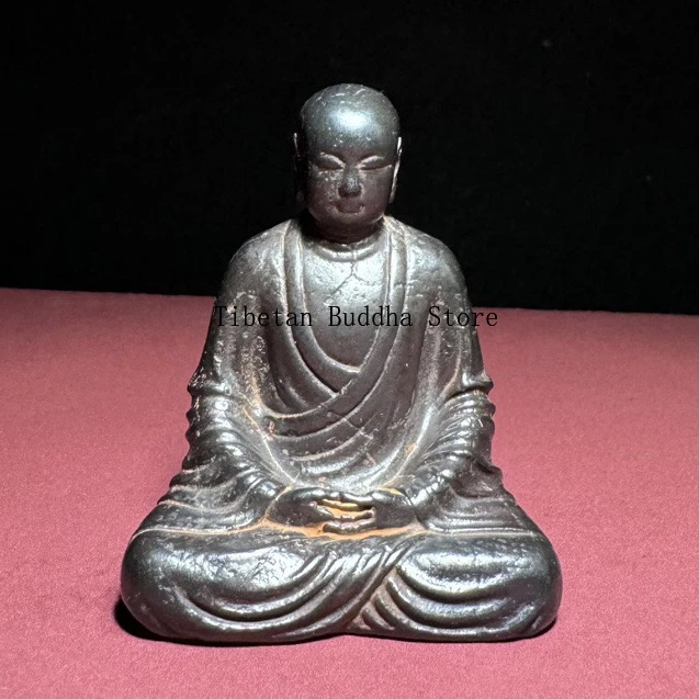 Black lacquer ancient Tiantie vow Jizang King Bodhisattva, Anhui Jiuhua Mountain Jizang sitting statue portable cold iron small