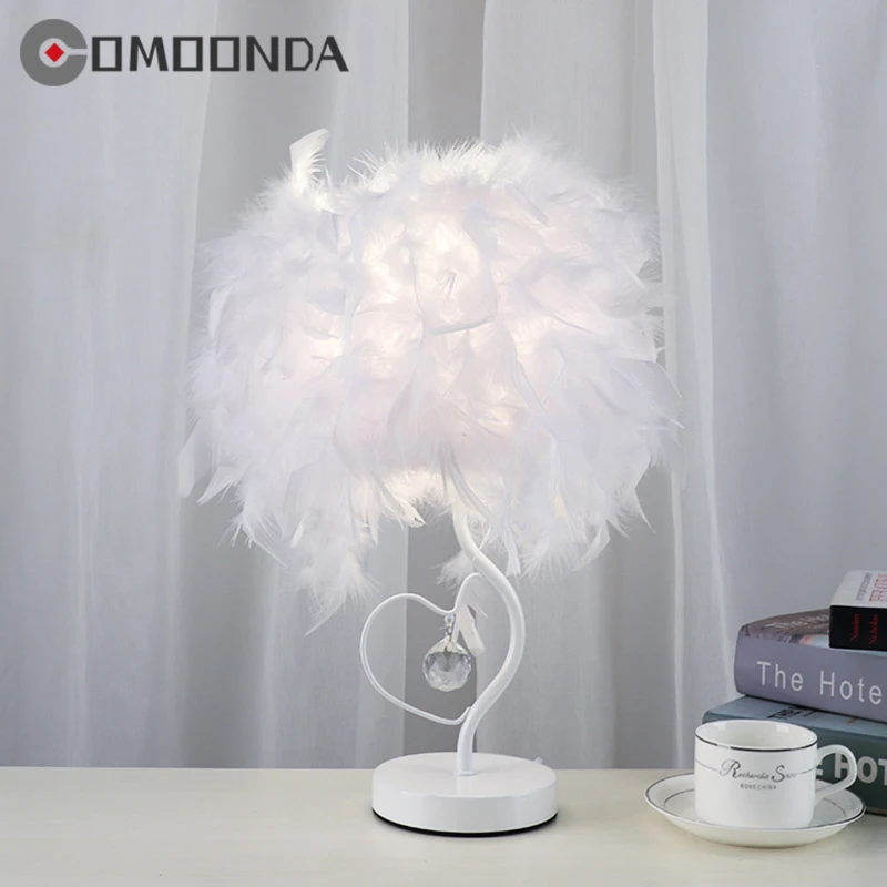 New Style Modern Feather Table Lamp Bedroom Decoration Metal Body LED Night Light Good Atmosphere Desk Lustre With Button Switch