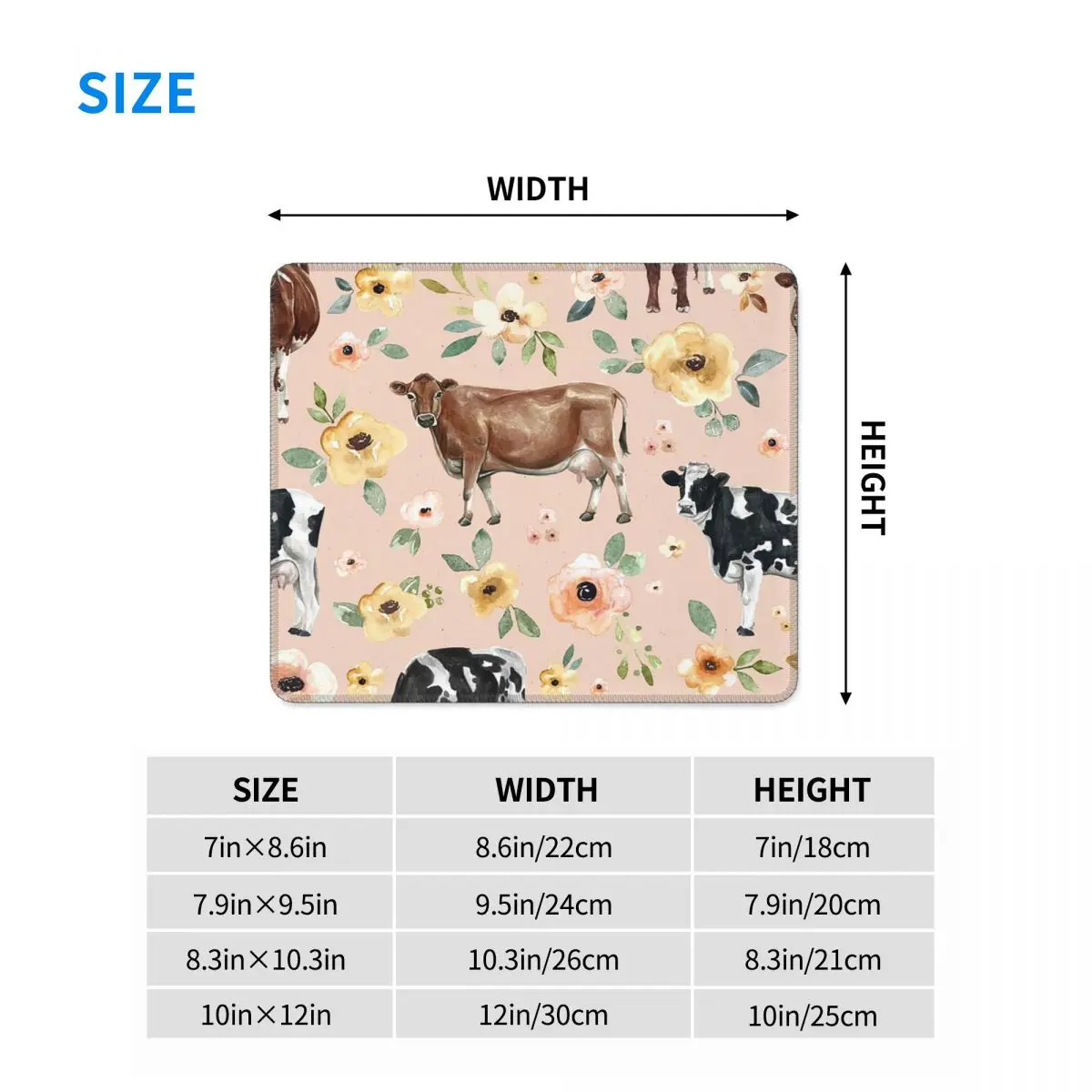 Cow Floral On Blush Pink Mouse Pad Computer Keyboard Mouse Mat Gamer PC Laptop Desk Mat Office Accessories Table Mats
