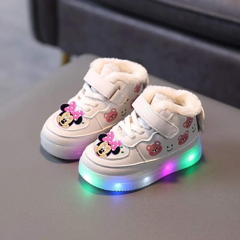

girls light up sneakers Disney mickey mouse cotton shoes children cartoon Minnie soft-soled casual shoes