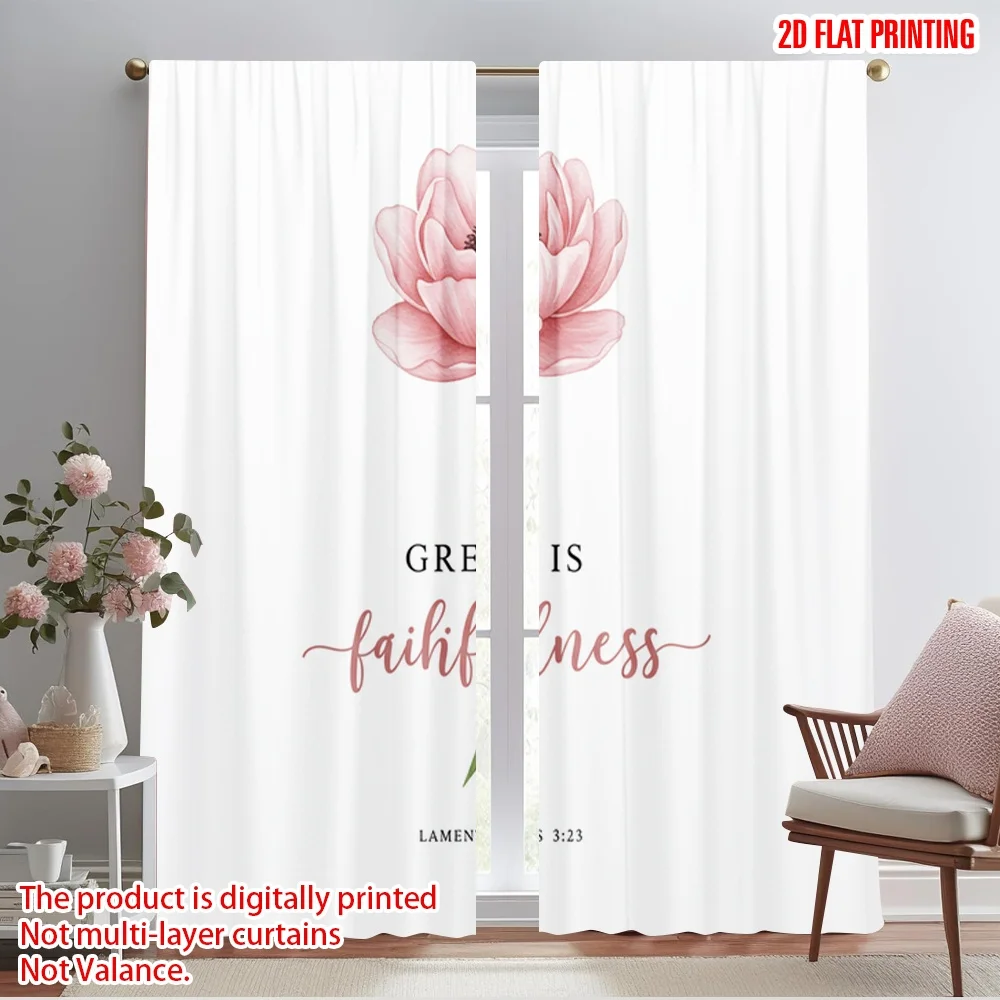 

2pcs 2D flat printing Curtains Great Is Your Faithfulness Flower Fabric Without Electricity Holiday Decorations Use for Door
