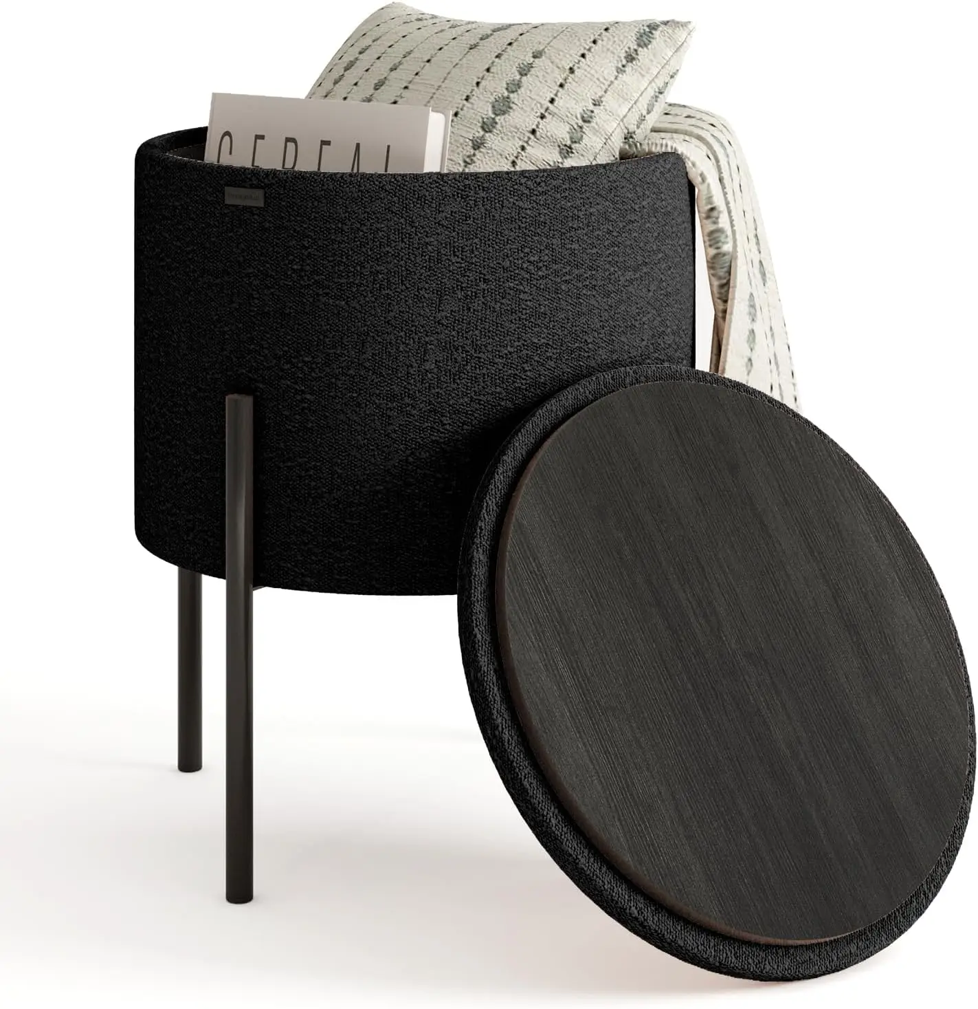 

Round Ottoman With Storage, Boucle Storage Ottoman, Foot Stool Ottoman, Makeup Vanity Stool, Small Ottoman Foot Rest, Modern